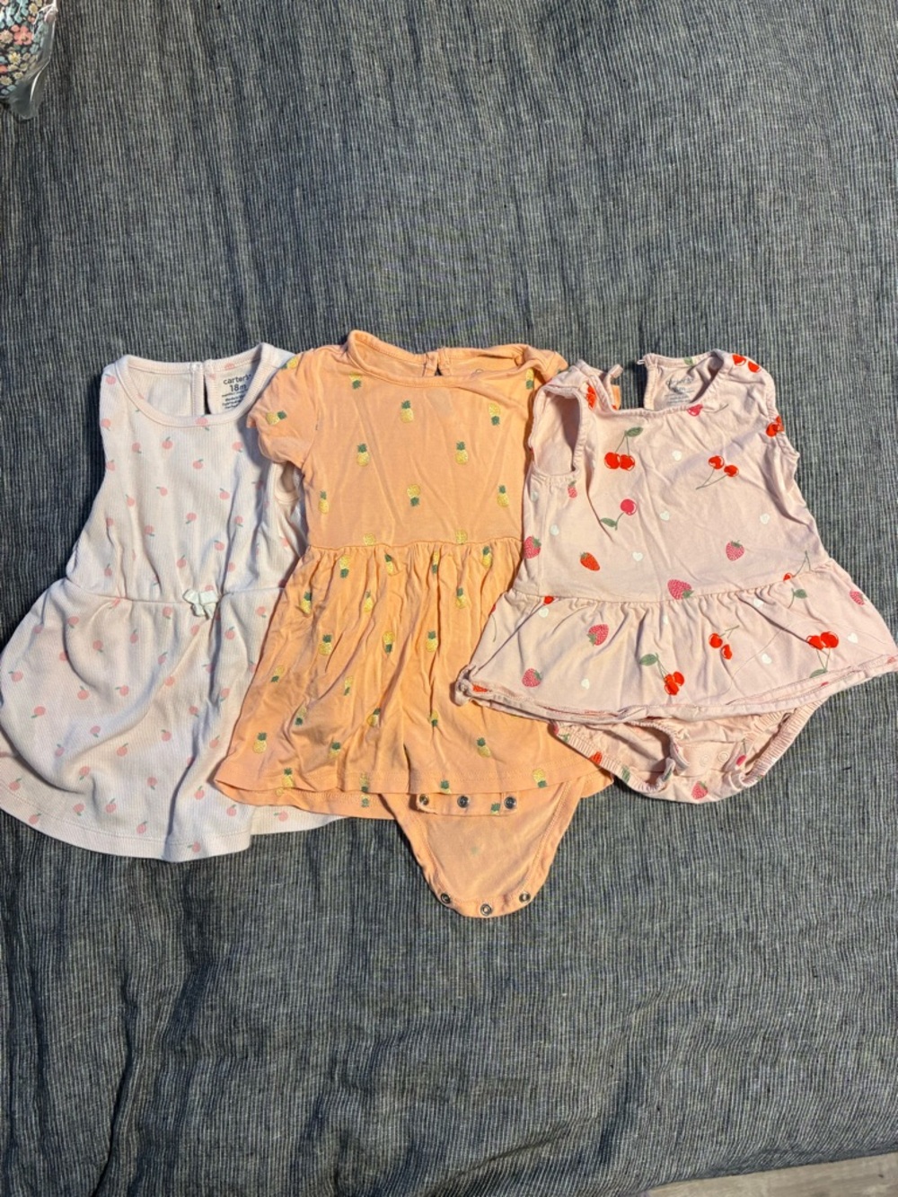 Carter's Girls Pink, Peach and Light Pink Fruit Print Dresses
